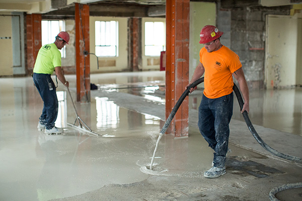 Gypsum floor underlayments and Gypcrete underlayment renovation for floor repair on old cracked floors